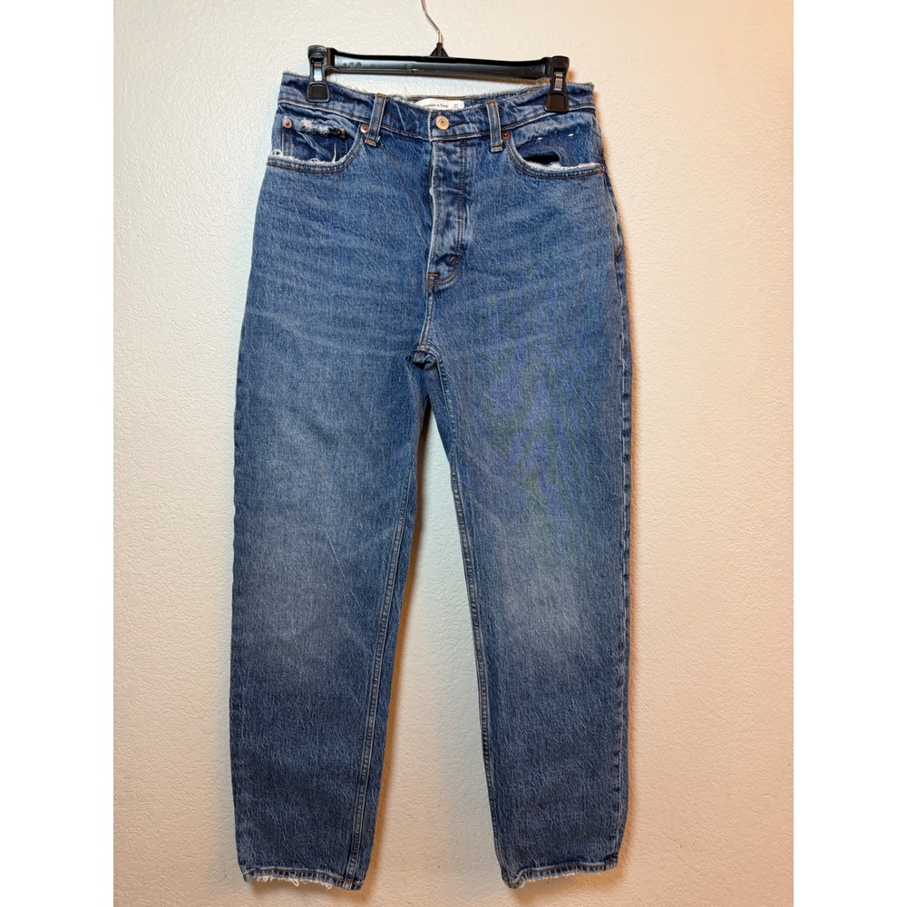 Abercrombie & Fitch The Dad High Rise Straight Leg Jeans Blue 27 4R Raw Hem